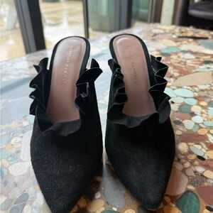 Loeffler Randall Black Suede Ruffle Mules